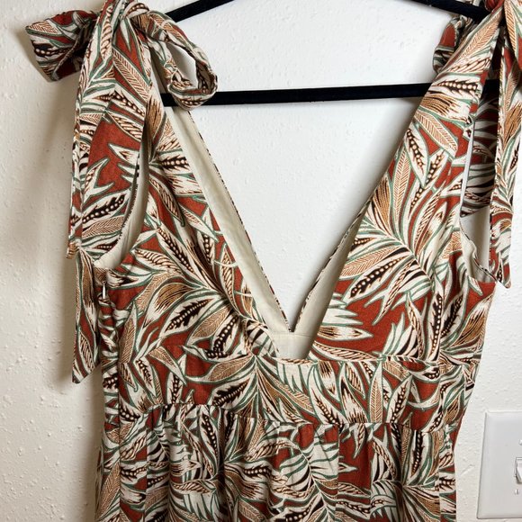 NWT House of Harlow Leaf Print Tie-Sleeve Linen Maxidress - Picture 4 of 14